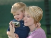 Mom and Hunter looking at pictures